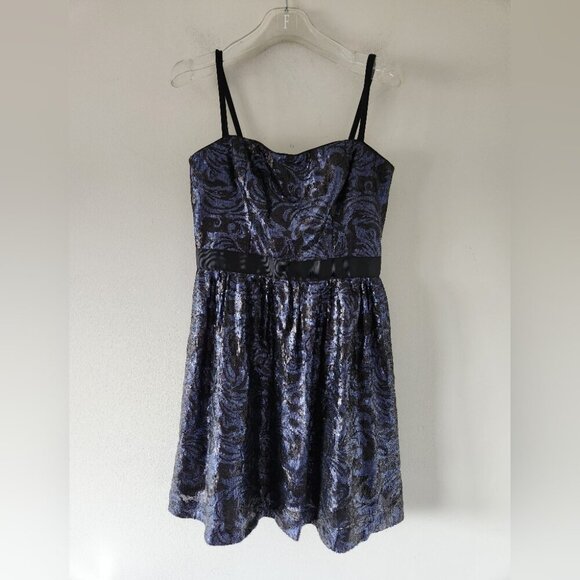 AIDAN MATTOX | Fit And Flare Sequin Dress Navy Black Sz 8 - Picture 3 of 8